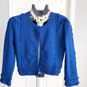 Yigal Azroüel Ruffle Trim Royal Blue Cardigan L